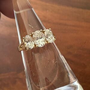 3 Carat Three Stone 14k Gold Engagement Ring [Simulated Diamonds] Size 6
